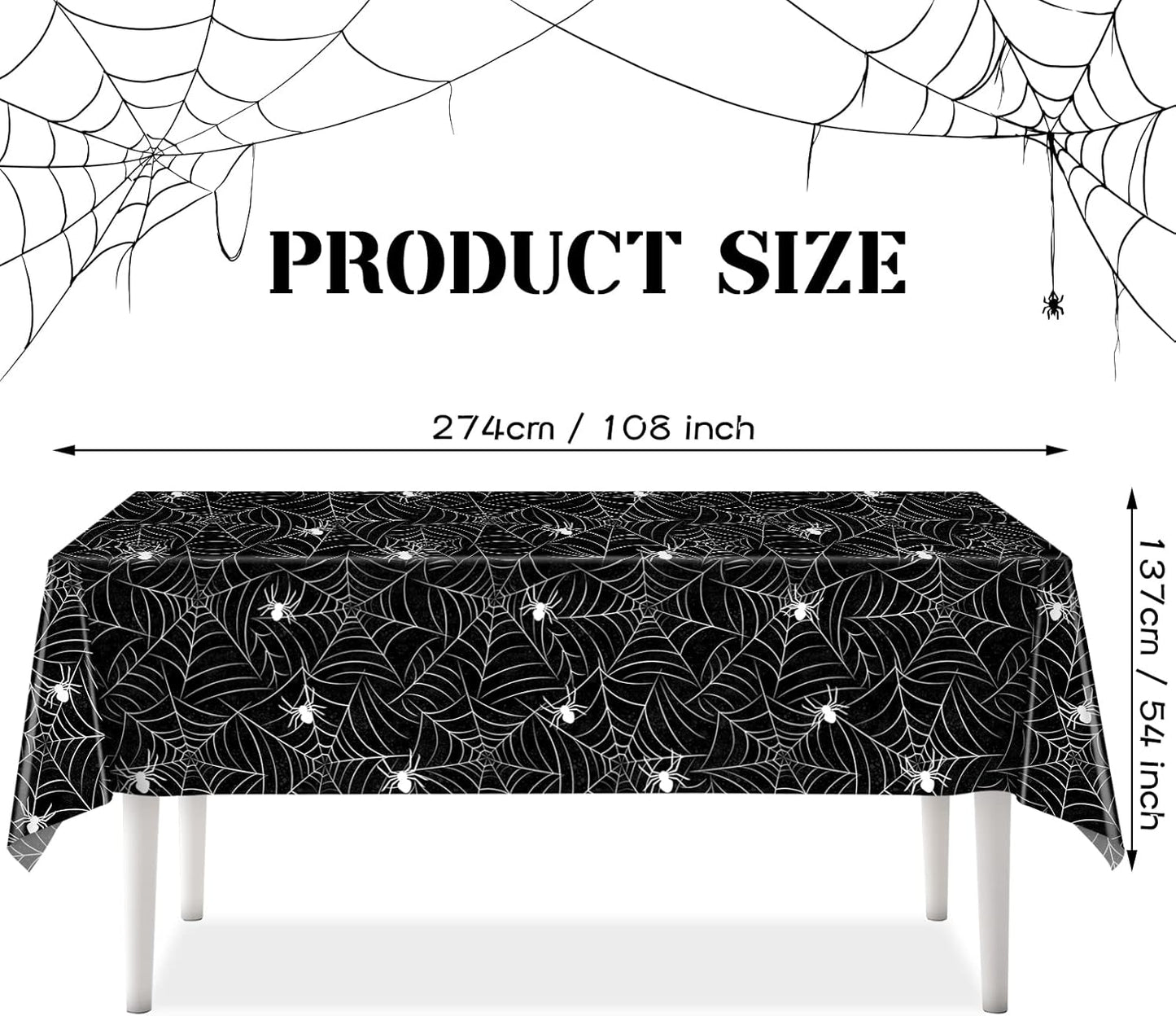 TREWAVE 3 Pack Halloween Spiderweb Tablecloth Rectangular Plastic Spider Web Table Cloth Large Size Table Covers for Home Decor Halloween Party Decorations 54" x 108" (Black)