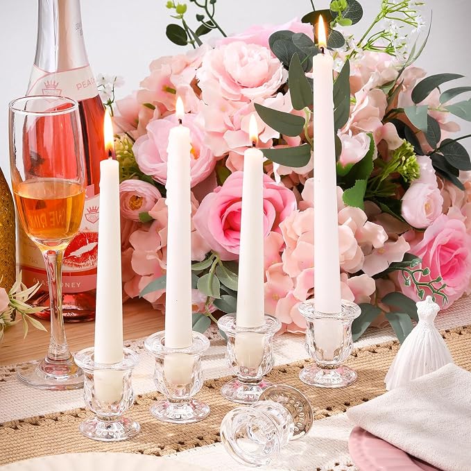 Clear Glass Candlestick Holders Taper Candle Holder Bulk 2.5 Inch Candle Stick Holder for Table Centerpiece Mantel Wedding Housewarming Gift Rustic Vintage Valentines Dinning Decoration