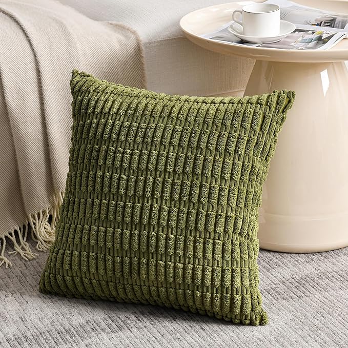 Fancy Homi 4 Packs Decorative Throw Pillow Covers for Living Room Couch Bed, Modern Farmhouse Boho Home Décor Accent Cushion Case, 22" x 22" (Pack of 4), Moss Green