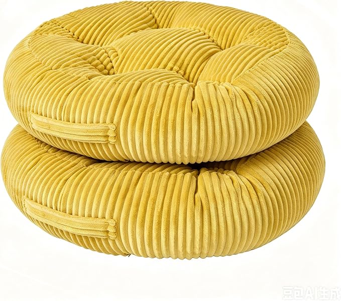 Round Floor Pillow, 6-Inch Thick Meditation Floor Cushion with PP Cotton Filling, Soft Corduroy Boho Floor Seating for Living Room, Bedroom, 22 x 22 Inches (Yellow, 2 Pack)