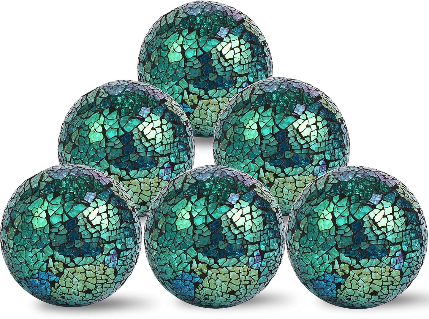 6Pcs Decorative Ball for Bowls, 8cm/3.15inch Mosaic Glass Centerpiece Decoration Balls Mirror Glass Ball Fillers for Home Decor Dining Tables Wedding Party (Turquoise)