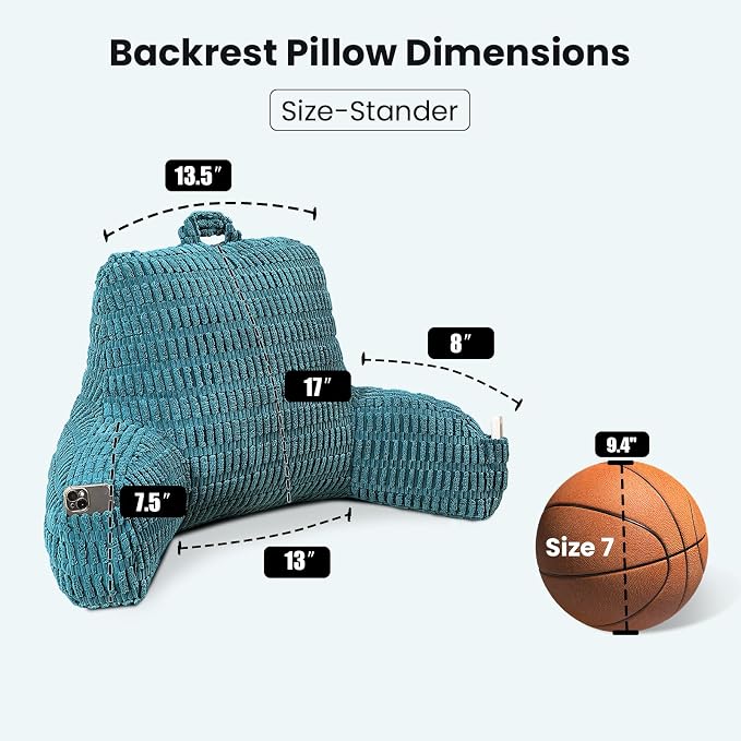 Reading Pillow for Sitting in Bed with Arm,Olive Corduroy,M | Sitting Pillow for Teens Back Support,17" Backrest Pillow Supports Reading,Gaming & Relaxing in Bed,Couch,or Floor