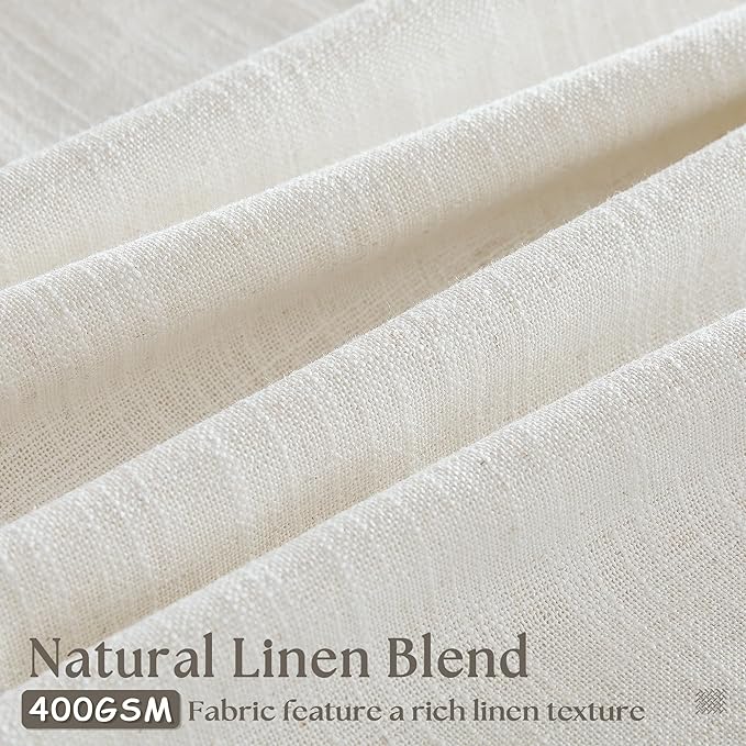 Cream Ivory Pinch Pleat Linen Short Curtains 54 Inch Long for Kitchen Pleated Hooks Rings Back Tab Light Filtering Boho Farmhouse Semi Sheer 54 Inch Curtain for Dining Room Bedroom Small Window