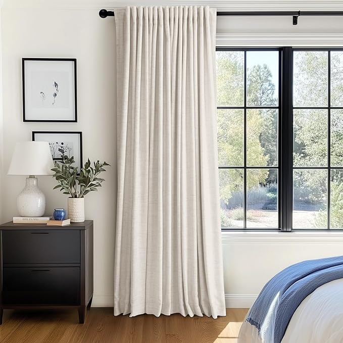 100% Blackout Shield Linen Blackout Curtains for Bedroom 96 Inches Long, Back Tab/Rod Pocket Living Room Drapes, Thermal Insulated Blackout Curtains 1 Panel Set, 100" W x 96" L, Cream