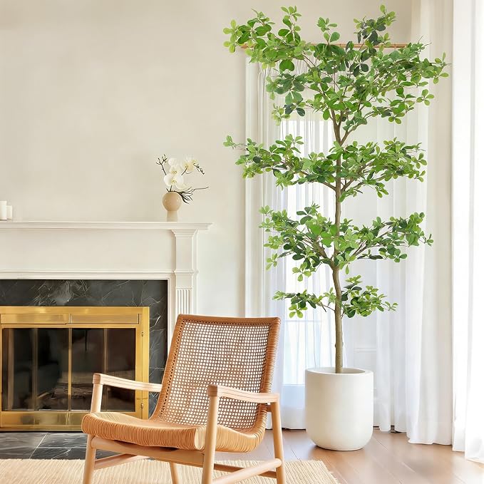 Bellacat Faux Black Olive Tree 8ft, Tall Faux Trees Indoor with Natural Trunk and Realistic Leaves. 8 Feet(96in) Artificial Tree for Home Office Décor