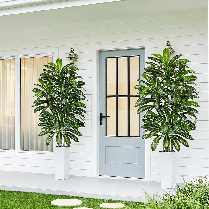 Artificial Dracaena Tree - 7FT Tall Fake Plants with White Tall Planter - Artificial Plants Indoor Floor Plant in Pot - Large Tropical Fake Yucca Potted Tree for Home Office Living Room Decor