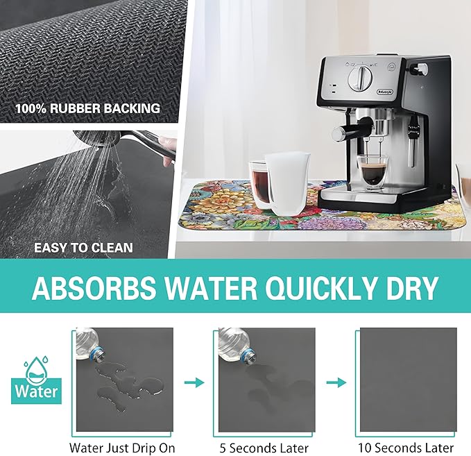 Fun Coffee Mat 19inx12in,Coffee Bar Mat for Countertops,Absorbent Hide Stain Anti-Slip Coffee Bar Accessories Fit Under Coffee Machine Mat,dish Drying Mats for Kitchen