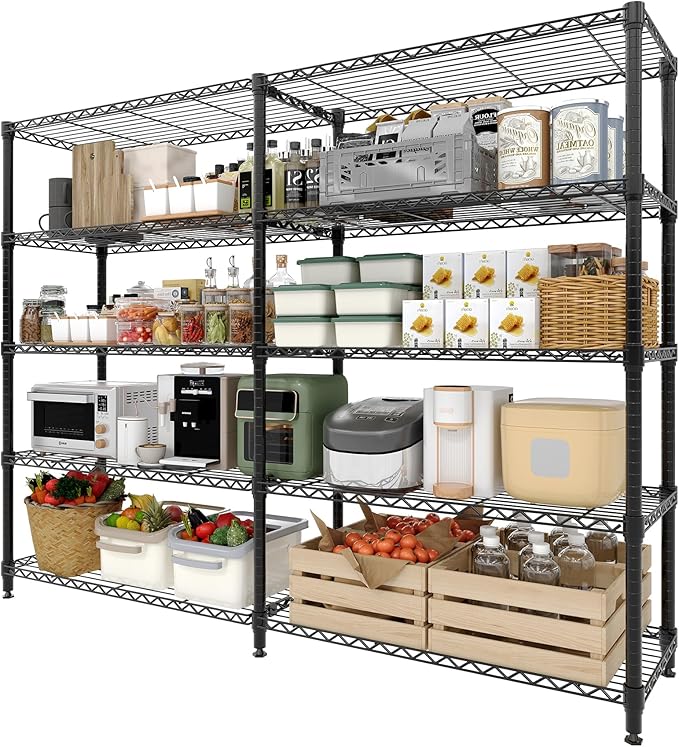 Garvee 70" H Storage Shelves L-Shaped Shelving Unit, 5-Tier Metal Shelves 1325 LBS Capacity, Heavy Duty Wire Shelving Storage Rack with Adjustable Shelf for Kitchen Pantry Bedroom Corner