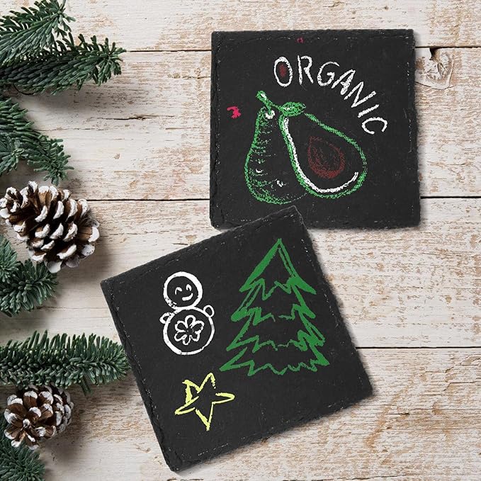 24 Pieces Slate Coasters, Dhfsleo Size 4 x 4 inch Black Coasters Stone Coaster Set, Square，Perfect for use in Your Home, Office, Kitchen,bar,Christmas or Anywhere.