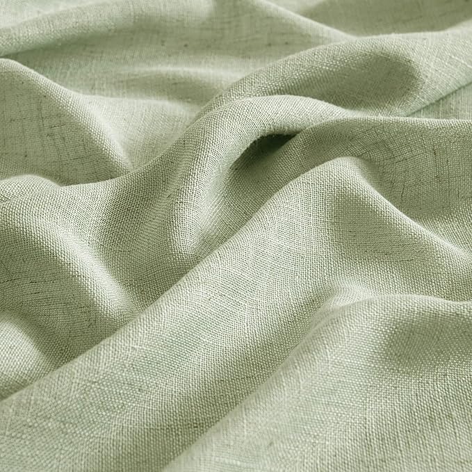MIULEE Sage Green Linen Curtains 54 Inch Length 2 Panels for Bedroom Living Room, Soft Thick Linen Textured Short Window Drapes Semi Sheer Light Filtering Back Tab Rod Pocket Burlap Look Decor
