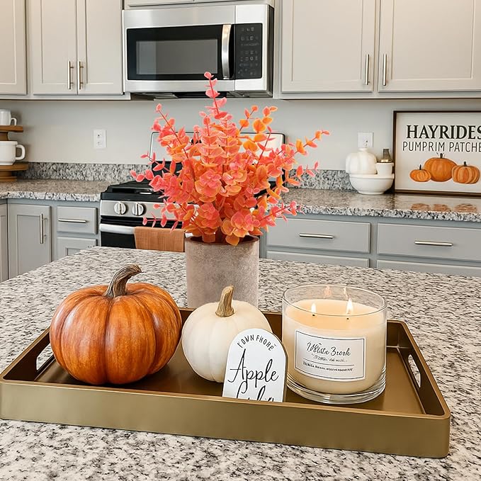 Coferset 2 Pack Fall Small Fake Plants Eucalyptus Potted Artificial Plants Fall Decorations for Home Shelf Office Bathroom Desk Farmhouse Room Coffee Table Decor Fall Decor (Fall Orange)