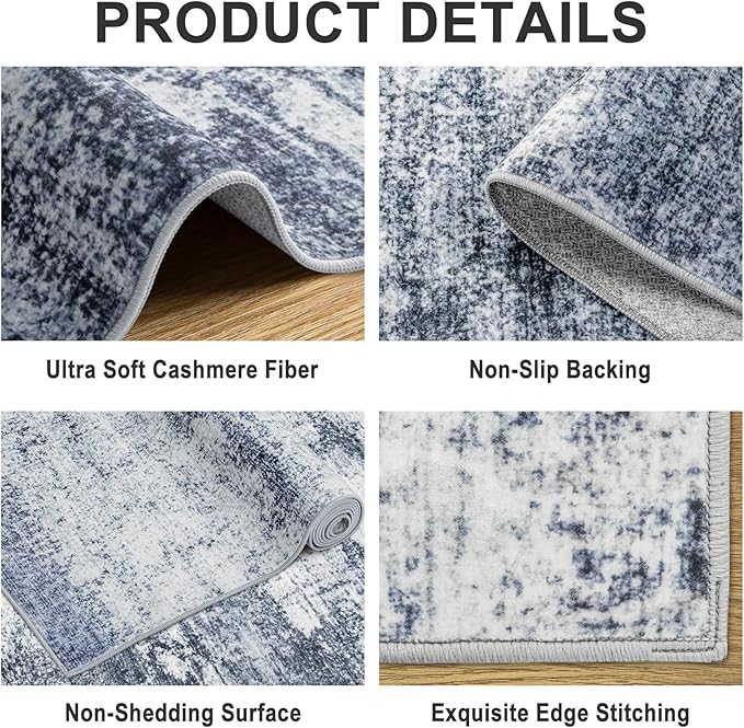 6x9 Area Rugs for Living Room - Washable Rug Modern Abstract Soft Large Neutral Non-Slip Carpet Indoor Floor Thin Carpets for Bedroom Dining Room Farmhouse Nursery Home Office Grey Blue