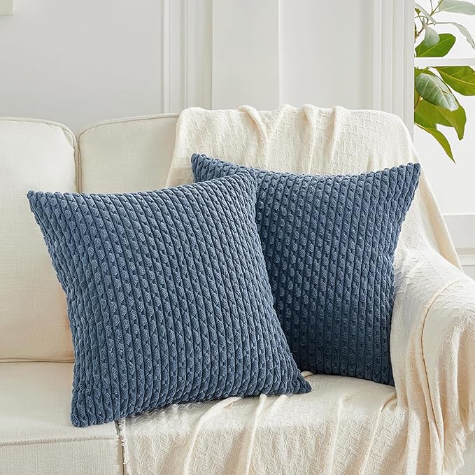 Fancy Homi 2 Packs Dusty Blue Decorative Throw Pillow Covers 26x26 Inch for Couch Bed Sofa, Modern Farmhouse Boho Home Decor, Soft Cute Plush Corduroy Cushion Case 66x66 CM