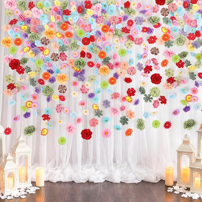 310Pcs Fake Flower Heads Mini Artificial Flower Bulk Silk Flowers for Decoration Small Faux Flower Heads Fabric Daisy Buds Floral for Crafts DIY Wedding Party Baby Shower Home Decor (Bright Colors)