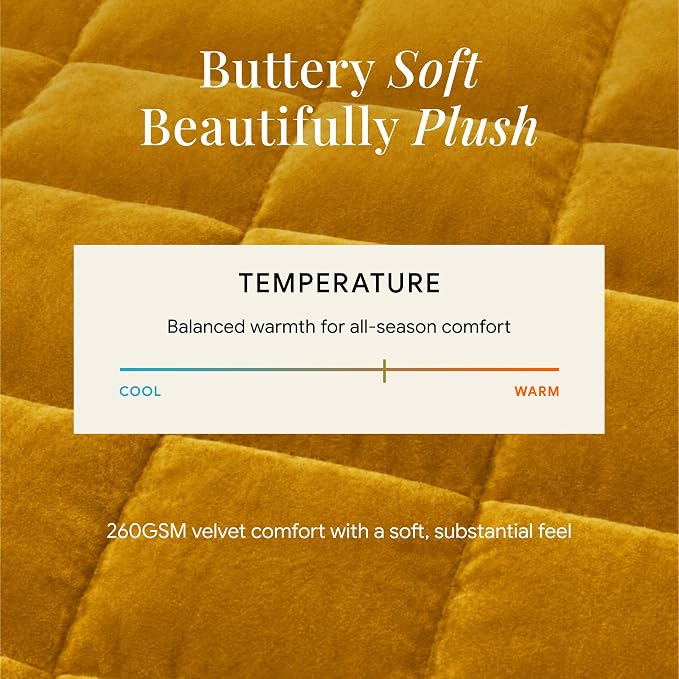 Tribeca Living Luxury Velvet Quilt Twin Size Set - 260GSM Ultra-Soft Oversized Velvet Bedspread Comforter Set with 1 Sham, in Florence Gold