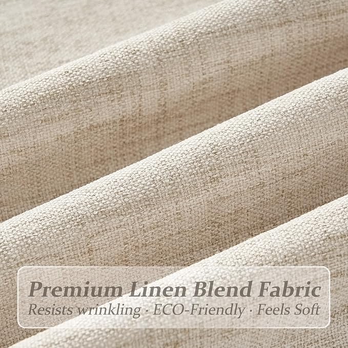 Thick Natural Linen Blend High Ceiling Sliding Door Curtains 102 Inches Long 4 Panels Set, Memory Trained Pleated Semi Sheer Light Filtering Privacy Luxury Window Drapes for Living Room with Back Tab