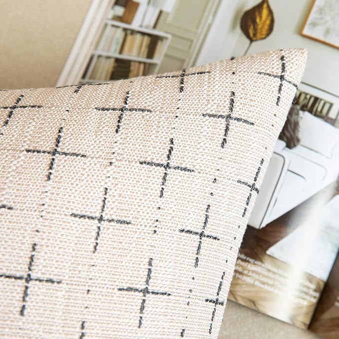 MIULEE Pack of 2 Decorative Burlap Linen Christmas Throw Pillow Covers Modern Farmhouse Pillowcases Rustic Woven Textured Cushion Cover for Sofa Couch Bed 12x20 Inch Beige