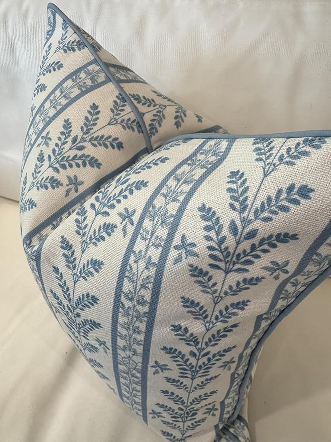 Jillien Harbor “The Louis” Blue Floral Block Print Pillow Cover – Decorative Throw Pillow Cover with Off-White Background – Grandmillennial Home Decor, 20" x 20"