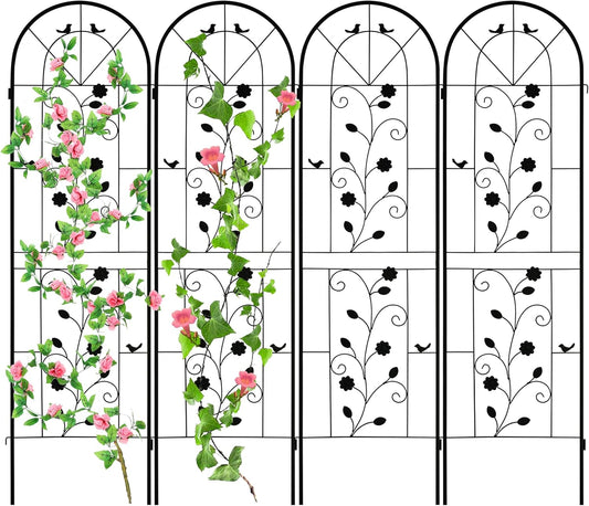 LZRS 4 Pack Rustic Iron Arch Decoration Garden Trellis with Black Metal Coating – Perfect for Supporting Climbing Plants Outdoor, Roses, Vines, Flowers, and Vegetables.