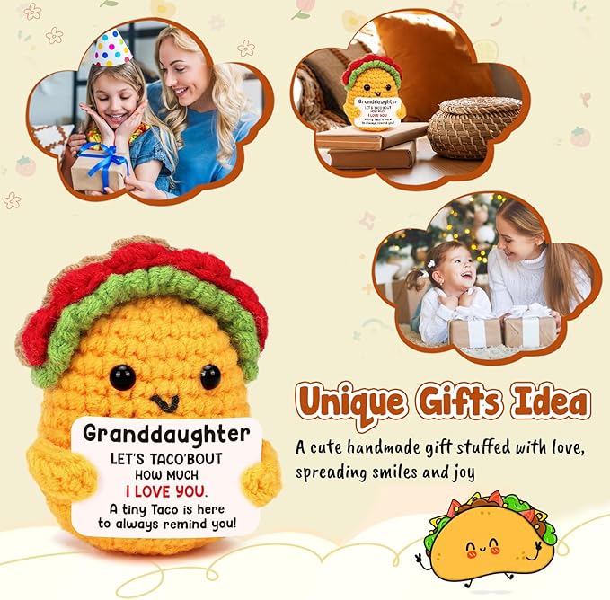 Granddaughter Gifts from Grandma, Teen Girls Kids Easter Basket Stuffers Year Old Age Teenage Gift Granddaughter Birthday Graduation Confirmation Christmas Valentines Handmade Crochet Taco Gifts
