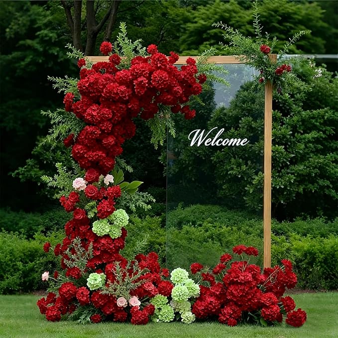 65Pcs Deep Red Hydrangea Artificial Flowers Bulk，Realistic Silk Fake Flowers with Stems，Faux Hydrangea Flowers for Wedding Home Decor Centerpieces Living Room Garden Party Baby Shower Decor