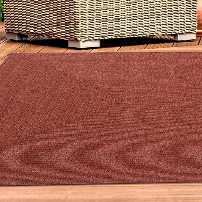 Superior Indoor Outdoor Area Rug, Handwoven Reversible Braided Home Decor for Living Room, Kitchen, Dining Room Floors, Patio, Front Porch, Deck, Modern, Boho, Farmhouse Style, 8' x 10', Brick