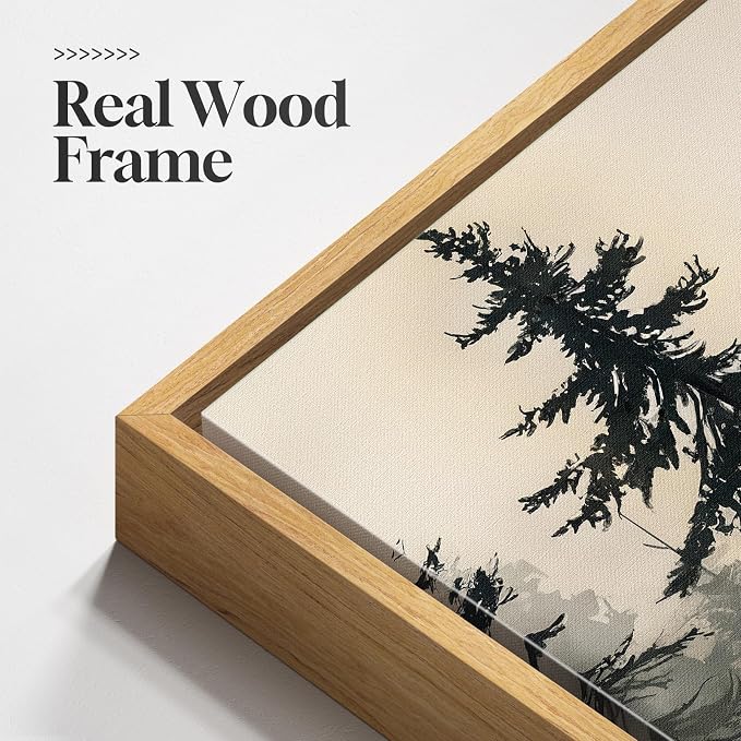 Framed Forest Landscape Nature Wall Art Bedroom, 3 Piece Foggy Pine Tree Lake Canvas Artwork for Walls, Sunset Wall Decor Paintings Pictures Print for Living Room Home Office Hallway, 16x24 Inch