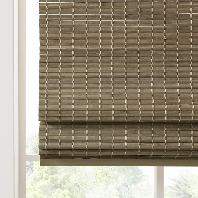 Madison Park Eastfield 100% Bamboo Cordless Roman Shades-Woven Wooden Privacy Panel, Light Filtering Easy Installation Window Blind Treatment, Bedroom, Living Room Decor, 27" W x 64" L, Natural Ash