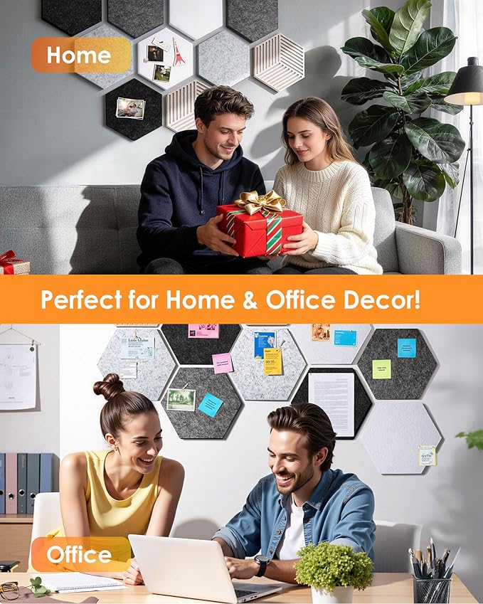 Hexagon Cork Boards for Walls Decor 10 Pack Cork Bulletin Board Tiles with 50 Pins,Pin Board for Office & Home for Notes Photos and DIY Classroom Decor (Industrial Vintage Style)