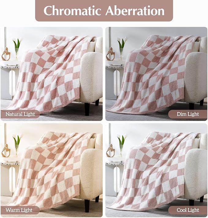 WRENSONGE Soft Checkered Throw Blanket for Couch-Cozy Warm Knitted Blankets | Lightweight Warm Fluffy Decor for Women, Mom, Her & Girls, Sofa, Chair, Bed, 50x70in, Pink