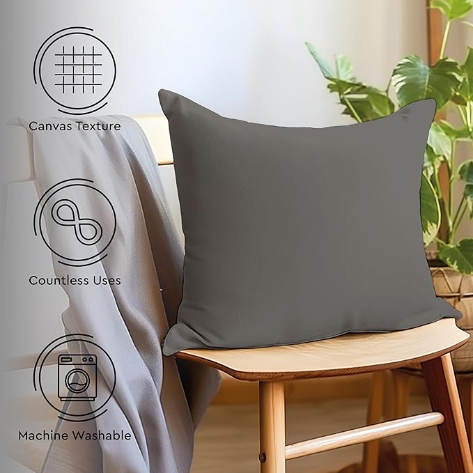 Encasa XO Throw Pillow Covers 18x18 in Set of 2 Grey | No Inserts | Cotton Pillow Covers for Living Room, Bed, Sofa, Couch | Decorative Cushion Covers with Improved Zipper