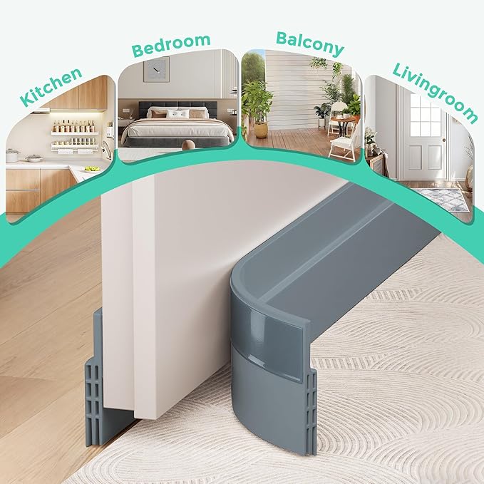Hojoy 2 Pack Under Door Draft Stopper, Adjustable Door Sweep Anti-Collision Strong Adhesive Weather Stripping Tape Soundproof Draught Stoppers 2" W x 39" L, Gray