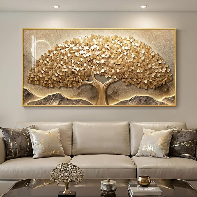 Large Framed Gold Tree of Life Wall Art for Living Room, Modern Contemporary Golden Tree Painting Prints Artwork for Walls, Luxury Elegant Picture for Bedroom Kitchen Hallway Office Wall Decor, 30x60