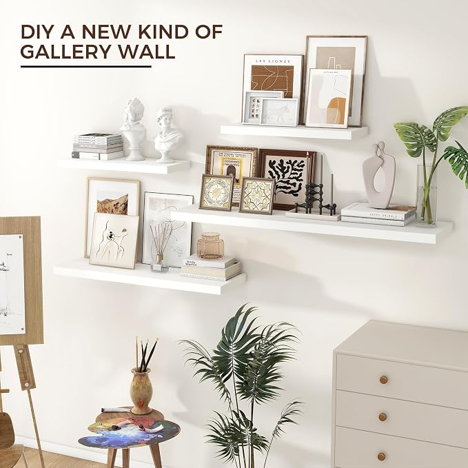 24" Wide x 6.5" Deep Floating Shelves for Wall, White Finish, 2-Pack | Engineered Wood Wall Shelves with Invisible Brackets for Living Room, Bedroom, Bathroom, Office & Kitchen Storage