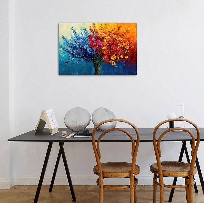 Abstract Floral Wall Art Botanical Wildflowers Bouquet Wall Decor for Bathroom Colorful Daisy Poppy Canvas Print Painting Aesthetic Flower Picture Blossom Plants Artwork Bedroom Home Decoration 16x24"