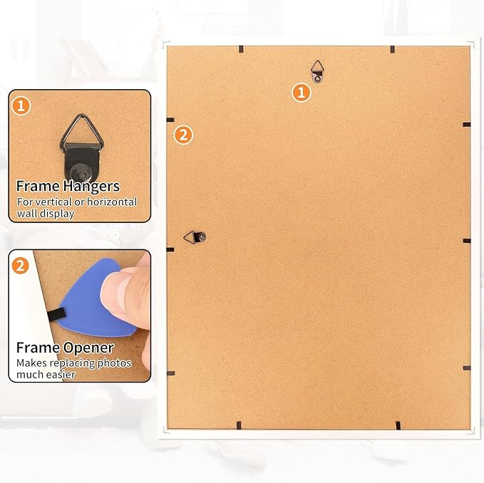 11x14 Picture Frame Set of 8, White Wall Gallery Hanging Photo Frames, Display Pictures 8x10 with Mat or 11x14 Without Mat, Poster Frames with Plexiglass for Home Office Wall Decor