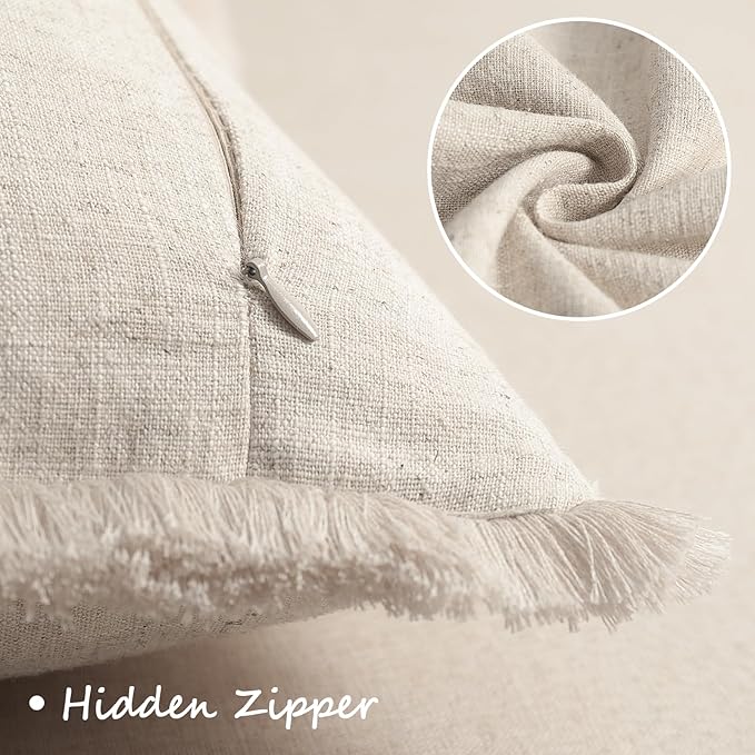 ZWJD Pillow Covers 20x20 Set of 2 Throw Pillow Covers with Fringe Chic Cotton Euro Shams Square Cushion Covers for Couch Sofa Bed Living Room Farmhouse Boho Decor, Natural Beige