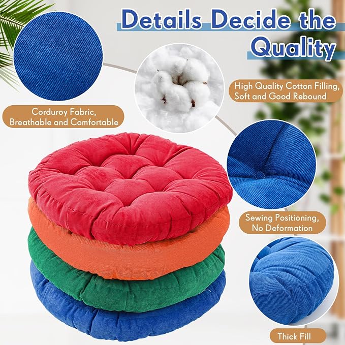 Jerify 6 Pcs Floor Pillow Cushions Large Round Square Large Meditation Floor Pillow for Classroom Adult Meditation Picnic Party Seating Learning Daycare School (Round,Rainbow Color)