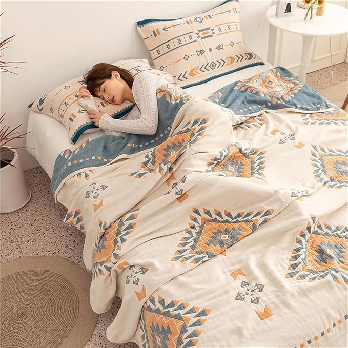 MSGKV Summer Blankets Cotton Throw Blanket 60"x 80" Muslin Blanket for Couch Bed Chair, Soft Bed Cotton Quilted Boho Quilts Blankets Gifts for Women