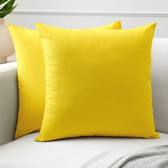 Encasa XO Throw Pillow Covers 16x16 in Set of 2 Sunbeam Yellow | No Inserts | Cotton Pillow Covers for Living Room, Bed, Sofa, Couch | Decorative Cushion Covers with Improved Zipper