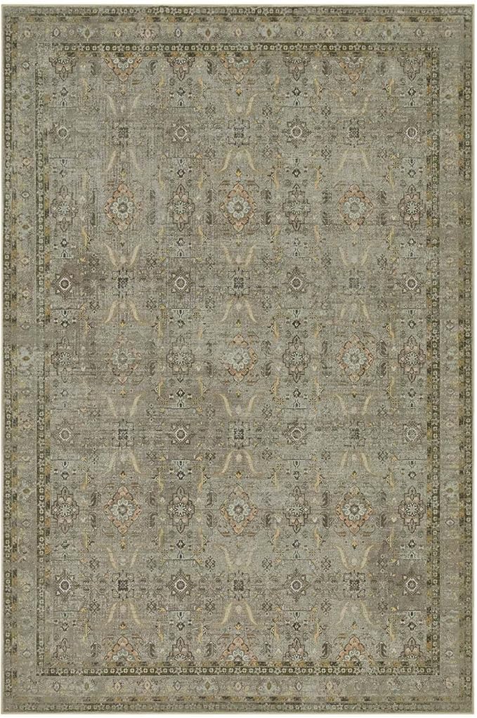 Rugxara 9x12 Area Rugs for Living Room Bedroom, Large Washable Rug, Vintage Floral Boho Rug, Non Slip & Low Pile Faux Wool Thin Carpet for Indoor Dining Room and Kids Room(Olive Brown 9x12ft)