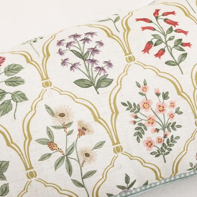 ISAENNE Designer Linen Throw Pillow Cover,Set of 2,28"x12"-Serenity B | French Elegant Rectangle Decor Pillow Cover,Concealed Zipper Design,Colorful Floral Pattern,Sofa,Bedroom,Living Room,Chair