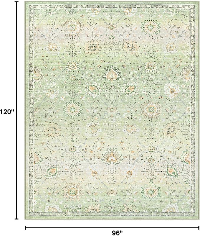 Lahome Flavie Sage Green Area Rug 8x10 for Living Room Bedroom, Soft Boho Floral Machine Washable Rugs, Non Slip Indoor Carpet for Nursery Playroom Indoor Home Decor