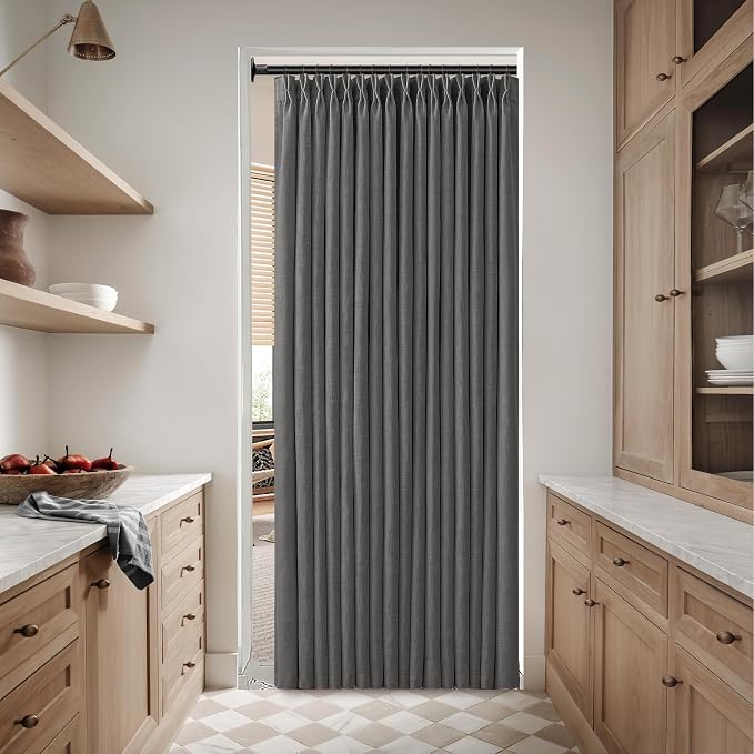 80 Inch Pinch Pleated Linen Curtains 2 Panels for Living Room Bedroom Boho Modern Farmhouse Charcoal Grey Semi Sheer Back Tab Pinch Pleat Hooks Rings Viral Dark Gray Window Curtain 50 by 80 Length