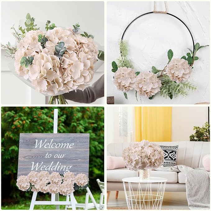 AVIVIHO 10pcs Beige Hydrangea Artificial Flowers Bulk Fake Flowers Hydrangea Silk Flowers with Stems for Western Boho Decor,Home,Wedding Party DIY Pampas Grass Florals Arrangement Decoration