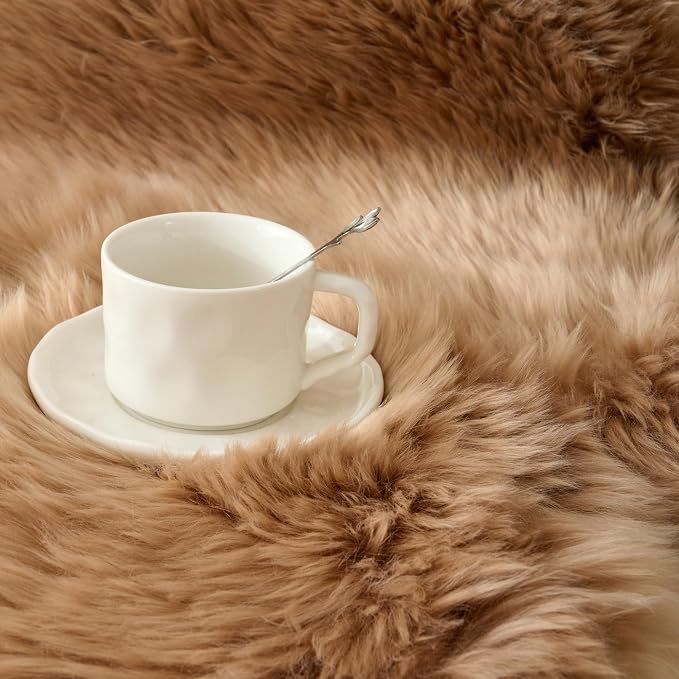 Premium Genuine Sheepskin Area Ruge - Real Wool Fur Shaggy Carpet | Fluffy Soft Natural Lambskin Rug Seat Chair Covers for Couch Sofa Bedroom Living Room(Tan,2×6 Feet Sheepskin)