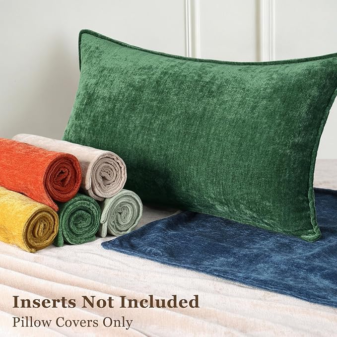 decorUhome Summer Couch Throw Pillow Covers 18x18 Set of 2, Decorative Soft Velvet Modern Cozy Chenille Pillow Cases with Elegant Design for Sofa Bed Living Room Home Decor, Green