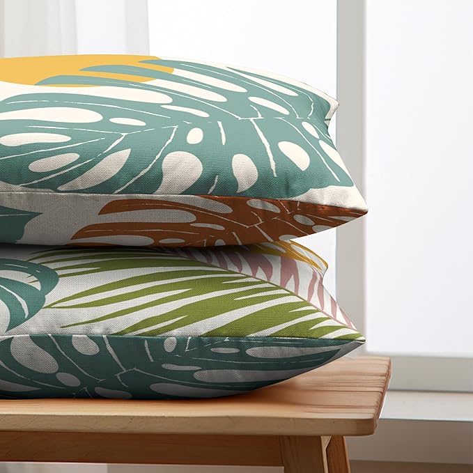 Set of 2 Summer Tropical Leaves Lumbar Throw Pillow Covers Palm Banana Leaf Pillow Covers 12x20 Abstract Sun and Monstera Leaf Cushion Case for Sofa Patio Indoor Outdoor Decor
