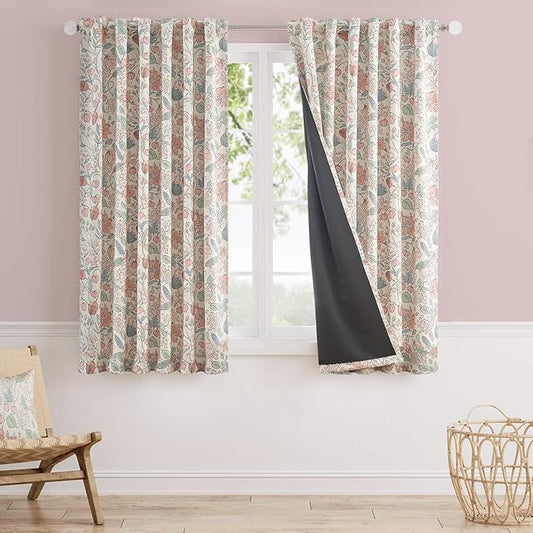 Vangao Pink Nursery Curtains for Girls Room Floral Blackout Curtains 63 Inch Length Farmhouse Drapes for Bedroom Room Darkening Flower Patterned Window Treatment for Kids Set of 2