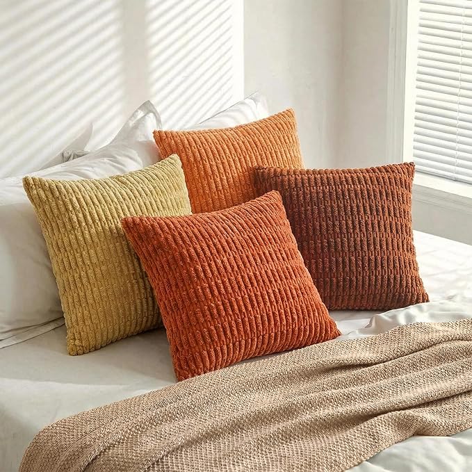 Fancy Homi 4 Packs Decorative Throw Pillow Covers for Living Room Couch Bed, Modern Farmhouse Boho Home Décor Accent Cushion Case, 12" x 12" (Pack of 4), Burnt Orange Series